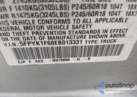 2014 Honda Ridgeline Se z USA, uszkodzony, nr VIN 5FPYK1F60EB013331